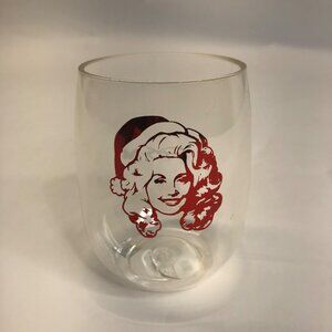 Dolly Parton Christmas Santa‎ Hat Stemless Acrylic Wine Glass 4.25" Viral Tiktok